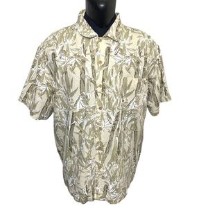 Solitude Men's Shirt Sz XL Tan Tropical Casual Button Embroider Short Sleeve Top